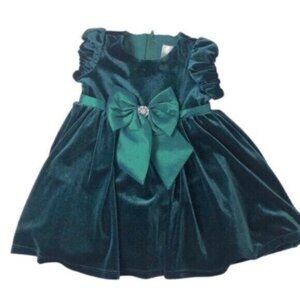 Rare Editions Baby Girl Green Velveteen Fancy Dressy Party Dress 18 Months